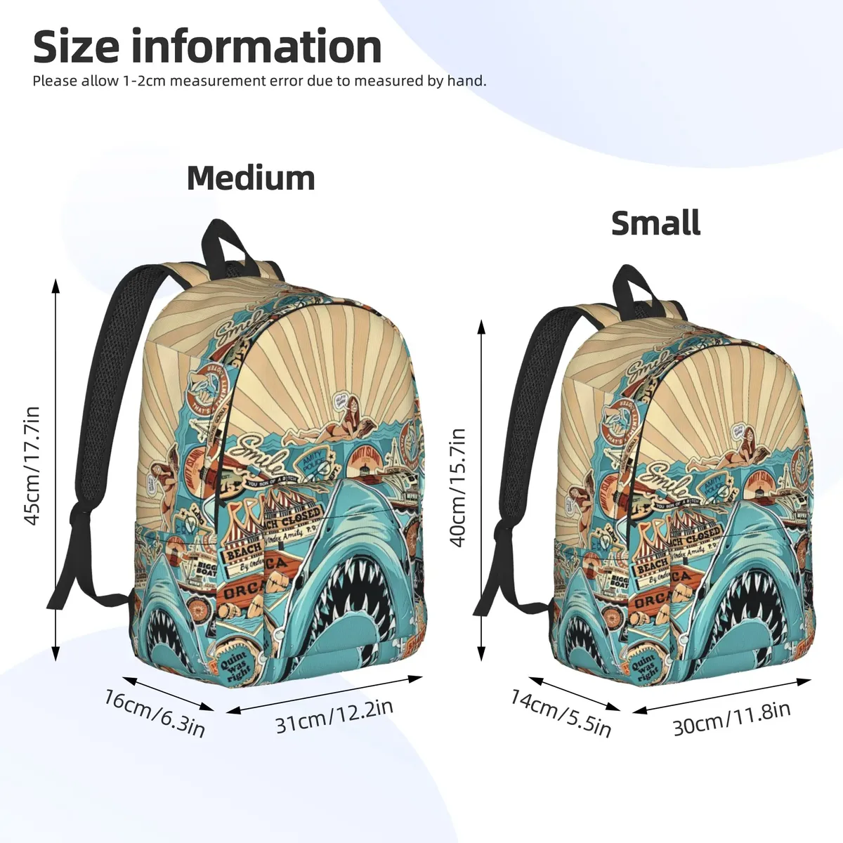 sac à dos jaw-shark classic film amity island pour hommes, femmes, adolescents, étudiants, randonnée, voyage, sac à dos de jour, sac à bandoulière pour ordinateur portable, extérieur