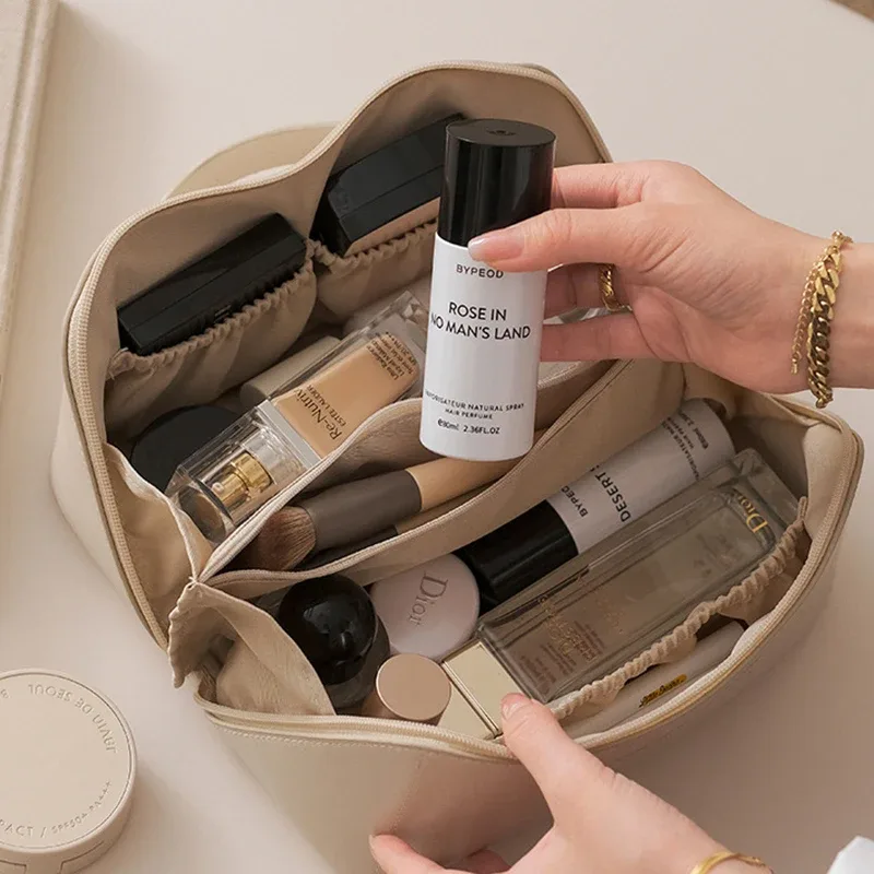 sac à cosmétiques en cuir pu, sacs de rangement de cosmétiques de voyage de grande capacité pour femmes, sac à main portable multifonction, sac de lavage étanche