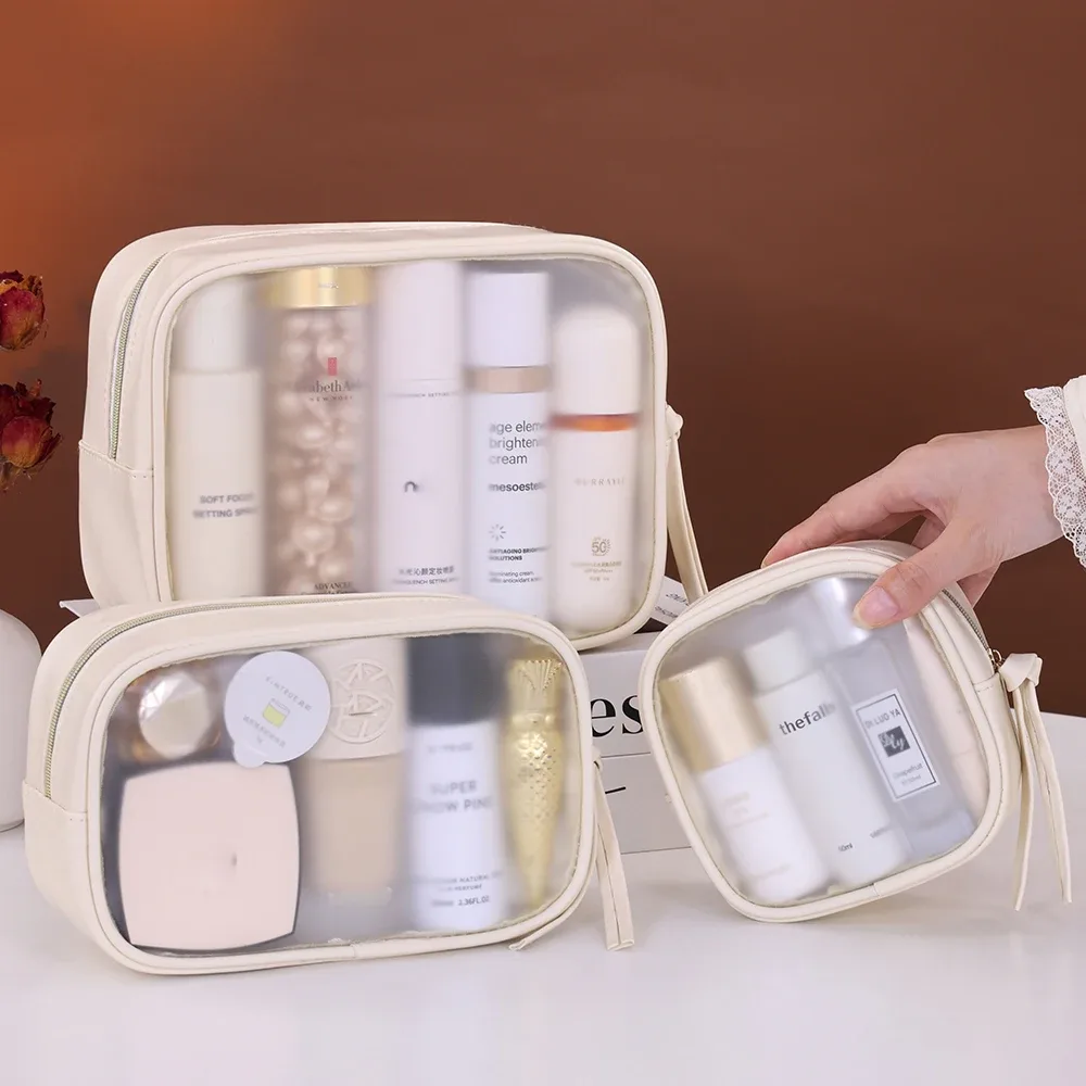 sac de maquillage semi-transparent multifonctionnel, sac de rangement pour cosmétiques, trousse de toilette pour voyage d'affaires, sacs de maquillage de grande capacité, 1 pièce