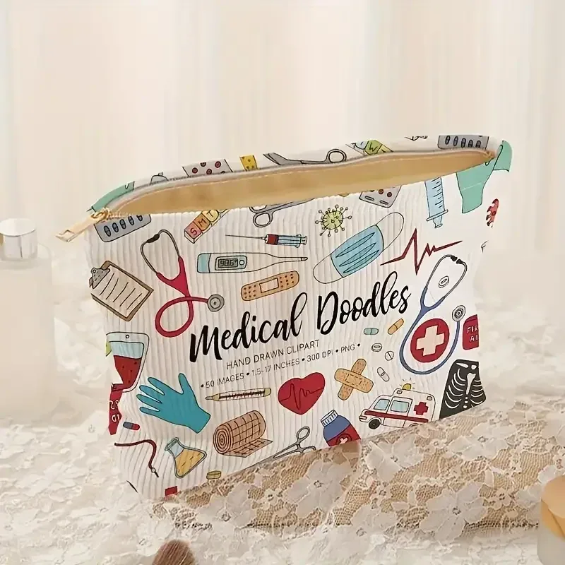 trousse de toilette en velours côtelé sur le thème médical, sac de rangement portable pour les professionnels de la santé, cadeau pour la journée des infirmières