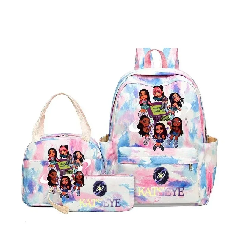 nouveaux sacs à dos katseye à imprimé amusant, 3 pièces/ensemble, sac d'école pour étudiants, sac de voyage pour adolescentes et garçons, sacs à lunch, sac à dos