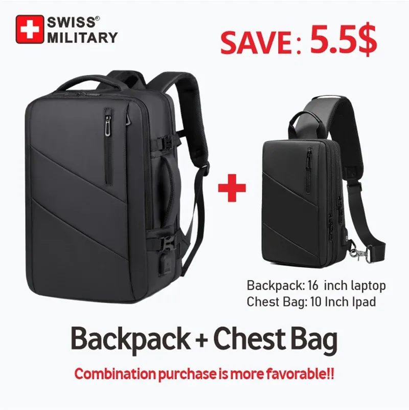 sac à dos militaire suisse pour ordinateur portable, 17 pouces, multi-poches, extensible, étanche, usb, pour l'école, voyage d'affaires