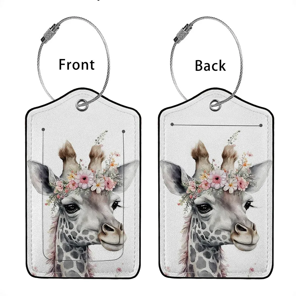 vente flash étiquette de bagage en cuir avec animaux mignons, étiquette d'adresse pour valise, étiquette d'embarquement pour bagage, clip d'identification avec nom et adresse