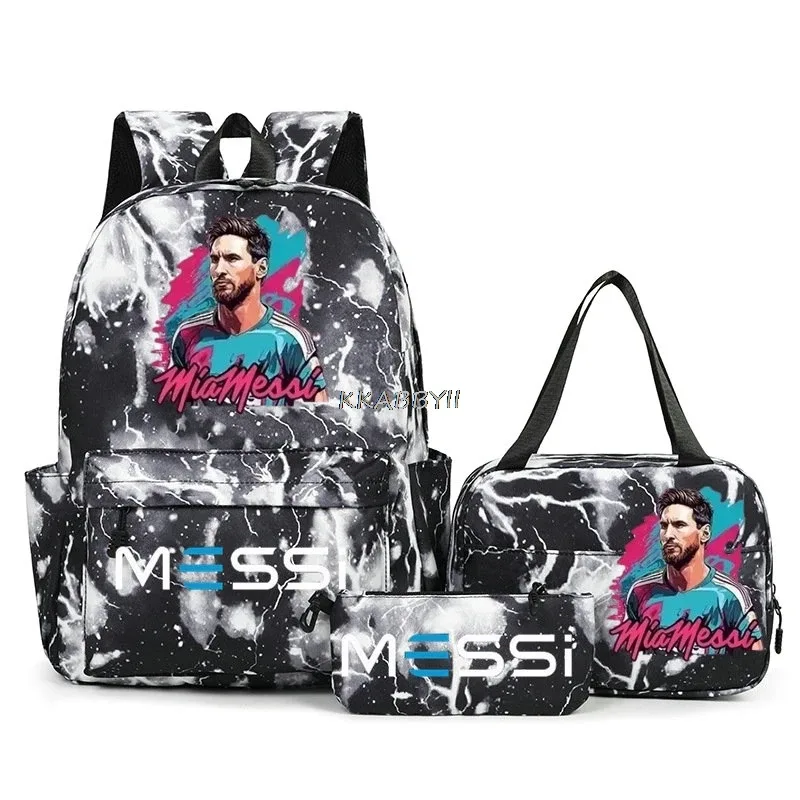 sacs à dos de voyage et d'extérieur imprimés football messi pour femmes et filles, avec sacs à lunch, légers, pour adolescents, pour ordinateur portable, mochila
