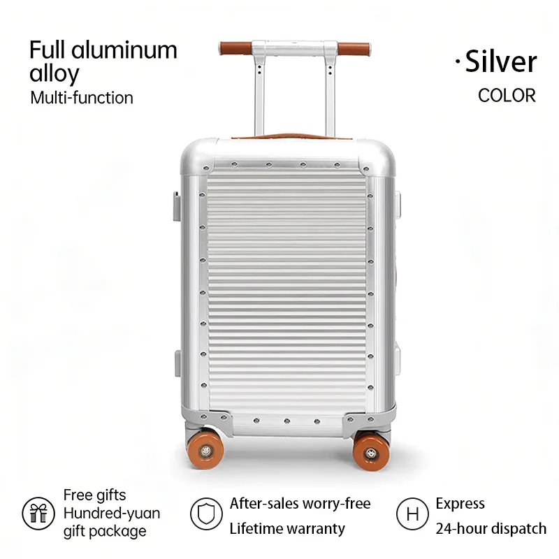 valise télescopique en alliage d'aluminium et de magnésium, valise rétro de 20 pouces, bagage en métal avec protection antichoc et anti-rayures