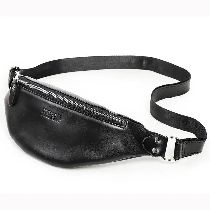 contact's – sacs de taille en cuir véritable crazy horse pour hommes, sac banane de voyage, sac à bandoulière simple pour téléphone, sacs de poitrine 2023