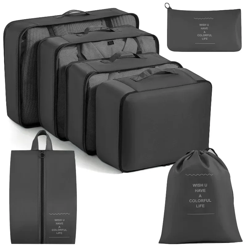 organisateur voyage polyester beige compartiments zippés poches intérieures cube sac compression chaussures pochettes housse vêtements