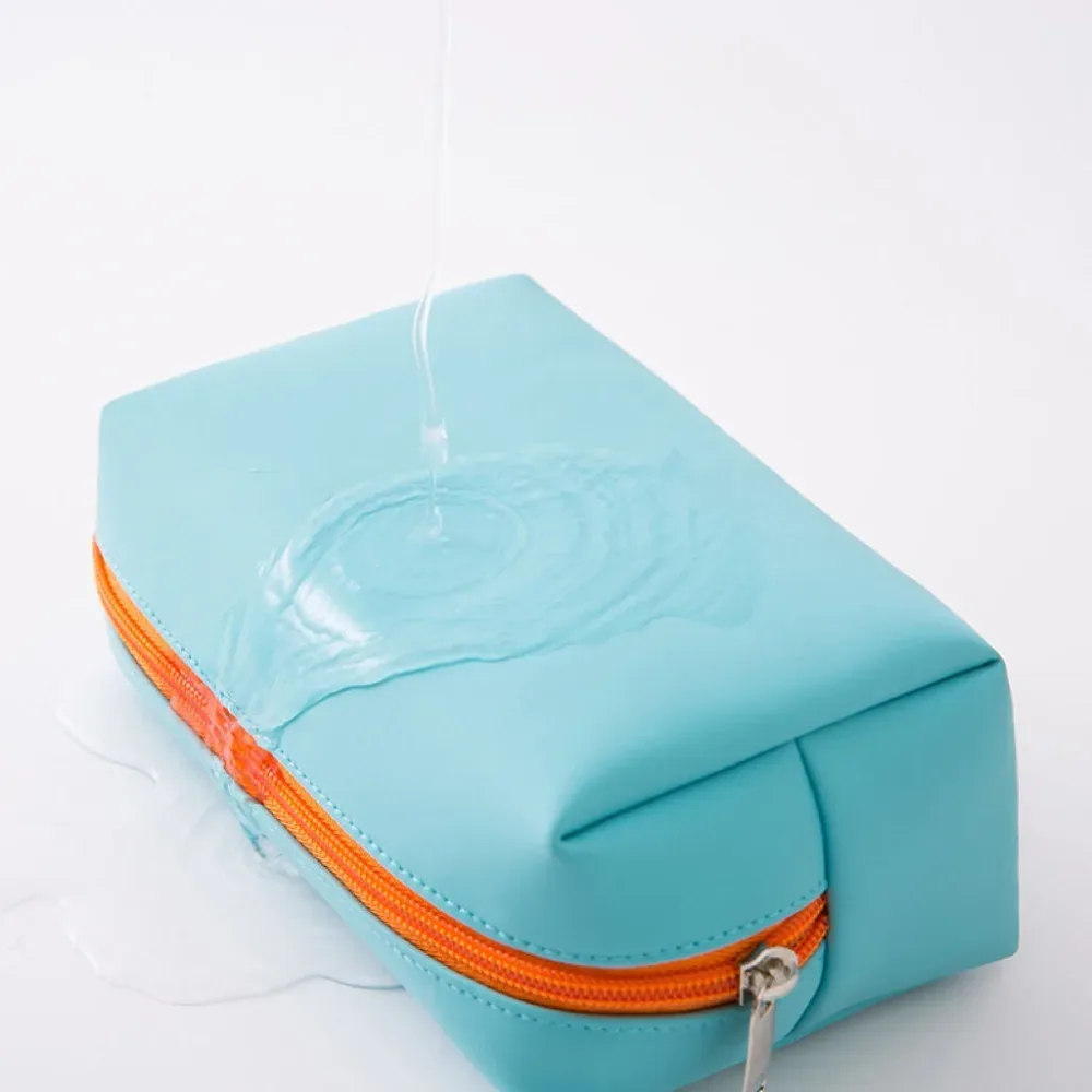 sac de maquillage portable en cuir pu, style ins, pochette cosmétique imperméable, sac de rangement léger multifonctionnel pour articles de toilette