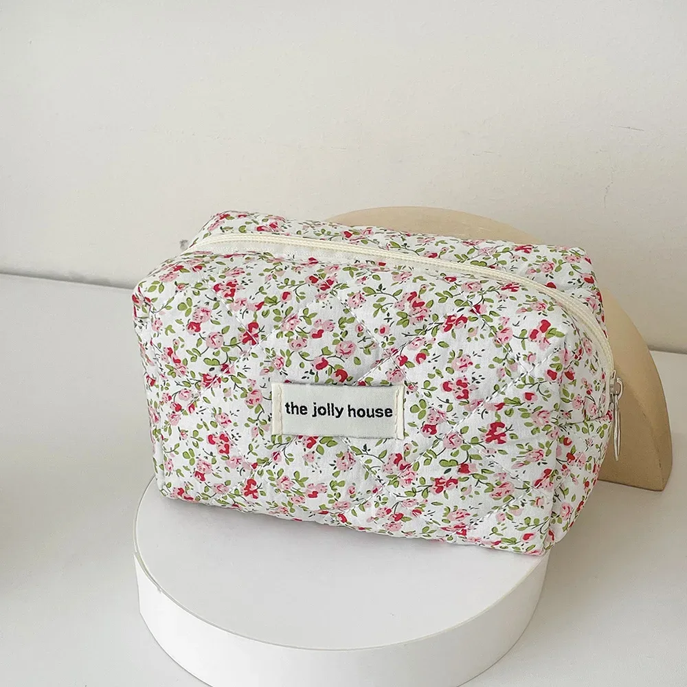 sac de rangement de maquillage matelassé à fleurs, organisateur de voyage portable, pochette de toilette cosmétique, sac à main de maquillage mignon, sacs floraux, vente en gros