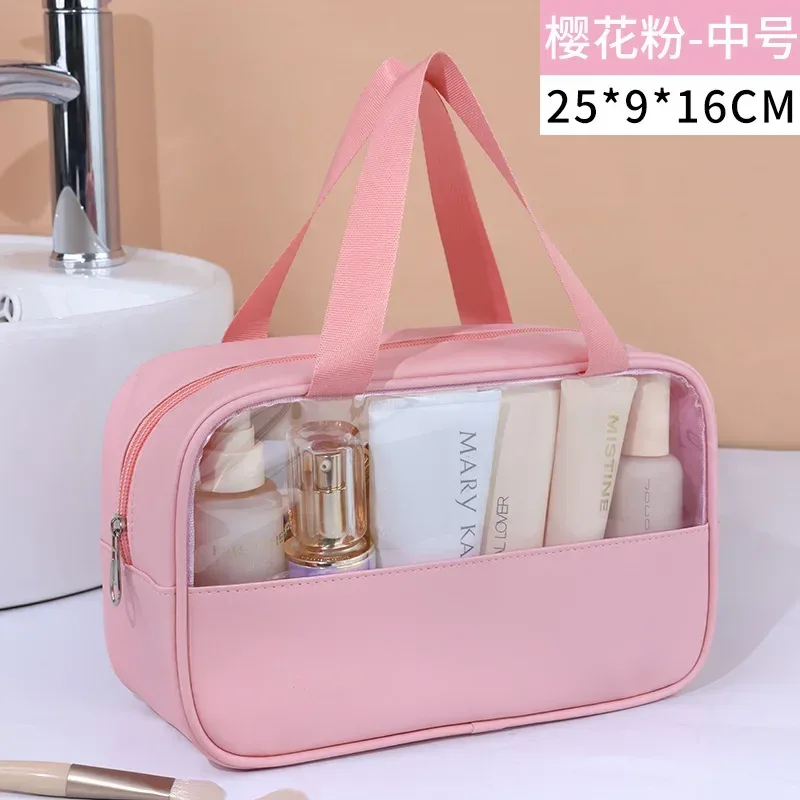 trousse de toilette de voyage portable pour femmes, trousse de maquillage transparente, grande capacité, trousse de bain et de toilette, étui de rangement multifonctionnel et imperméable.