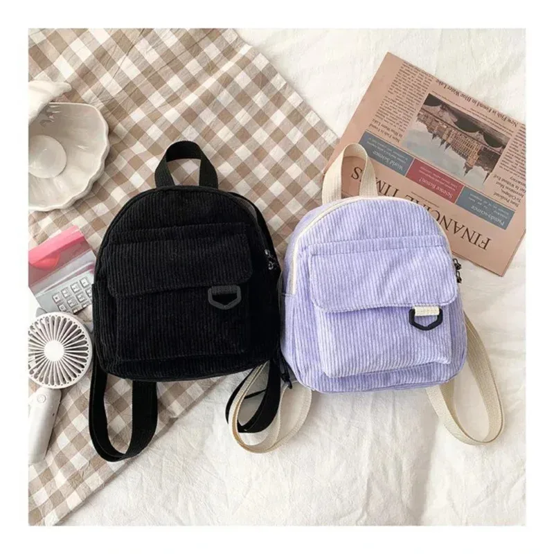 mini sac à dos en velours côtelé, sac de transport de maquillage populaire et mignon pour étudiant