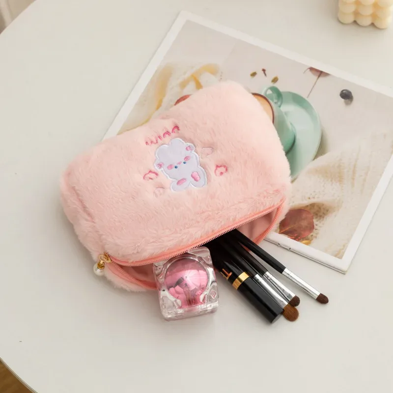 sac à cosmétiques en peluche pour filles, sac de rangement de grande capacité, porte-poudres de maquillage, cadeau pour filles, école coréenne, étudiant