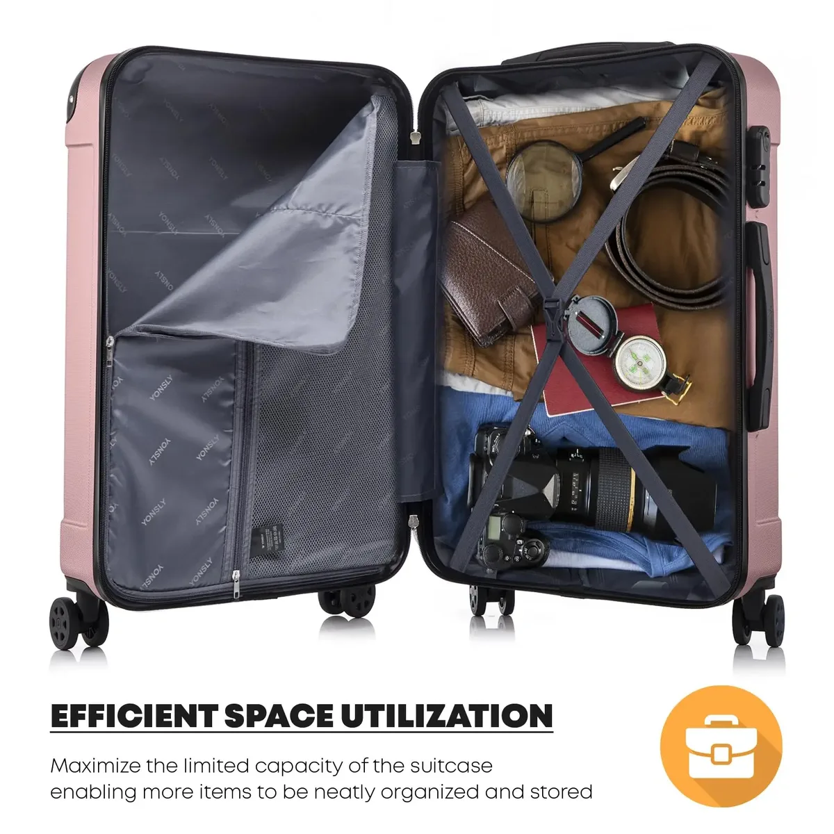 ensemble de valises yonsly 3 pièces 20/24/28 pouces 4 roulettes 360° ° valise à combinaison avec fermetures éclair doubles renforcées, poignée en caoutchouc souple, sac en maille, ensemble de bagages pour les voyages de vacances