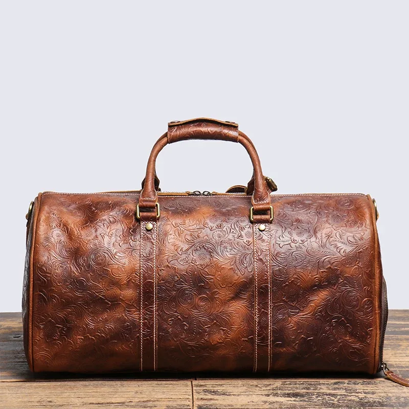 leathfocus-sac à main en cuir gaufré vintage pour hommes et femmes, sac de voyage de grande capacité, sac de sport d'affaires, sac de week-end