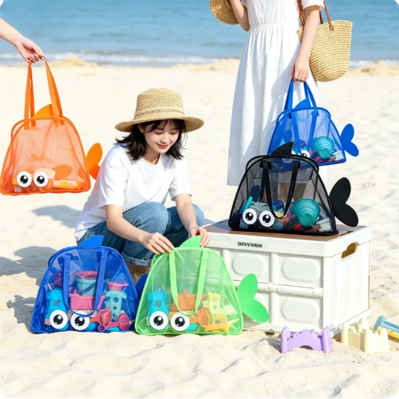 sac de rangement mignon de grande capacité, pochette portable pliable en maille pour organiser les jouets de plage, idéal pour les voyages et les activités sportives en plein air