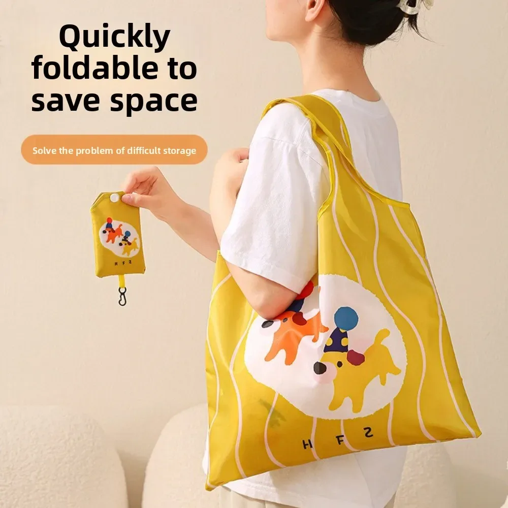 sac de courses à motif d'animaux de dessin animé, léger, grande capacité, écologique, pliable, sac de rangement mignon, utilisation quotidienne