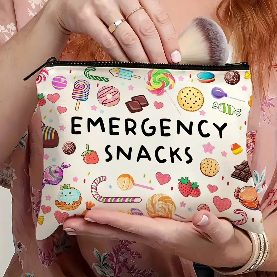 sac de maquillage à motif de bonbons et de friandises colorées, organisateur de voyage, sac à cosmétiques pour femmes, rangement d'accessoires nostalgiques, cadeau de vacances