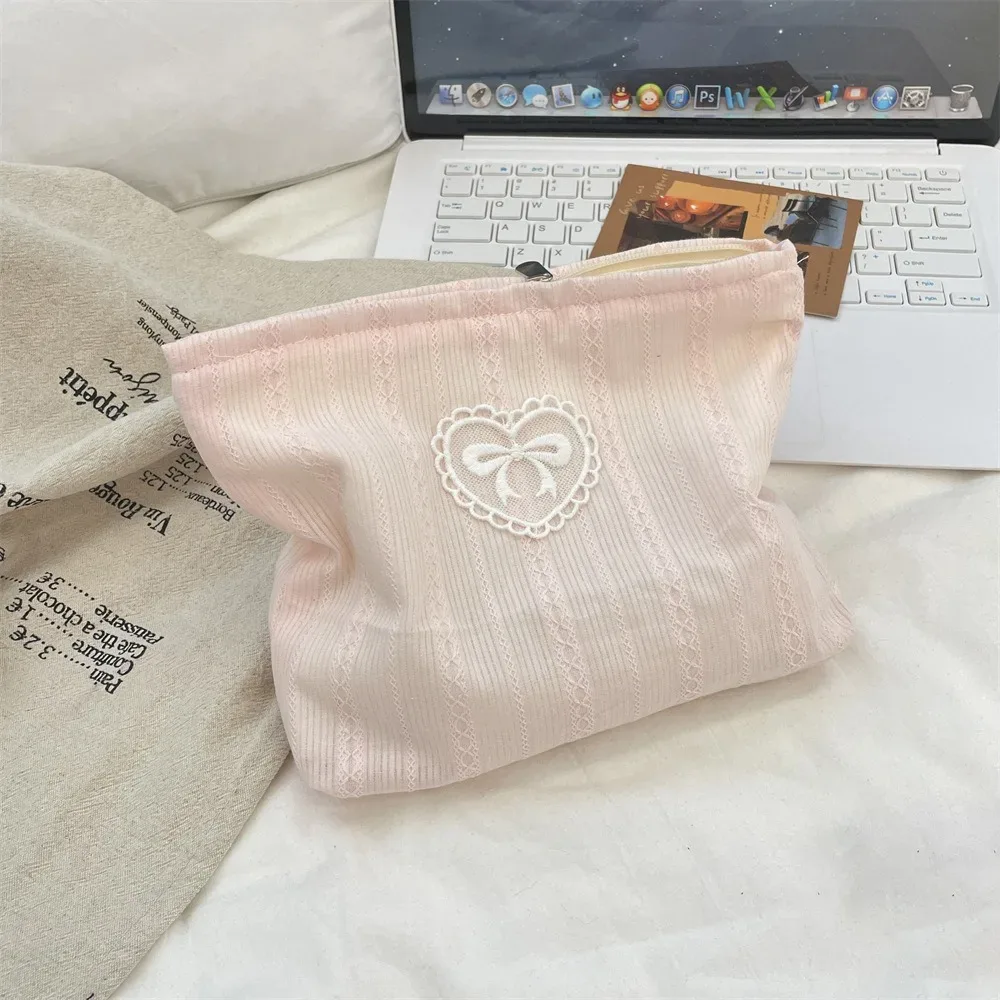nouveau trousse de maquillage couleur bonbon, sac de papeterie à nœud papillon de grande capacité, pochette cosmétique multifonctionnelle de voyage
