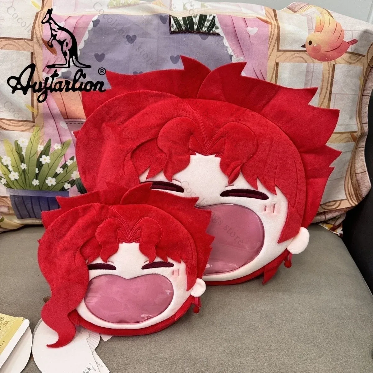 sac dos polyester dessin animé visage fillette cheveux rouges sourire coeurs floraux rouge blanc rose femme unisexe