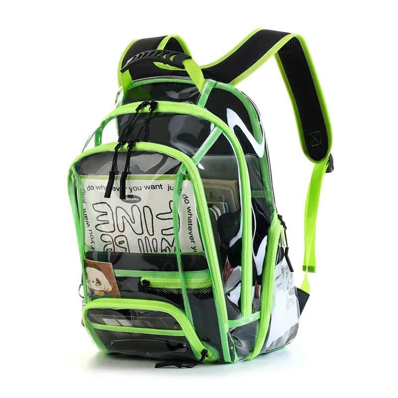 sac à dos transparent en pvc de grande capacité, sac à bandoulière étanche pour lycéens, stade sportif, festival de musique