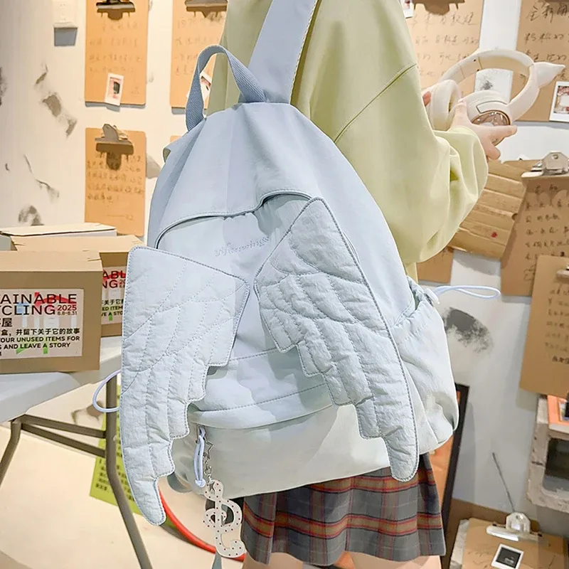 sac à dos élégant aile d'ange, sac d'école doux, sac de voyage maxi léger en nylon simple, sac à bandoulière coréen à fermeture éclair, fourre-tout décontracté