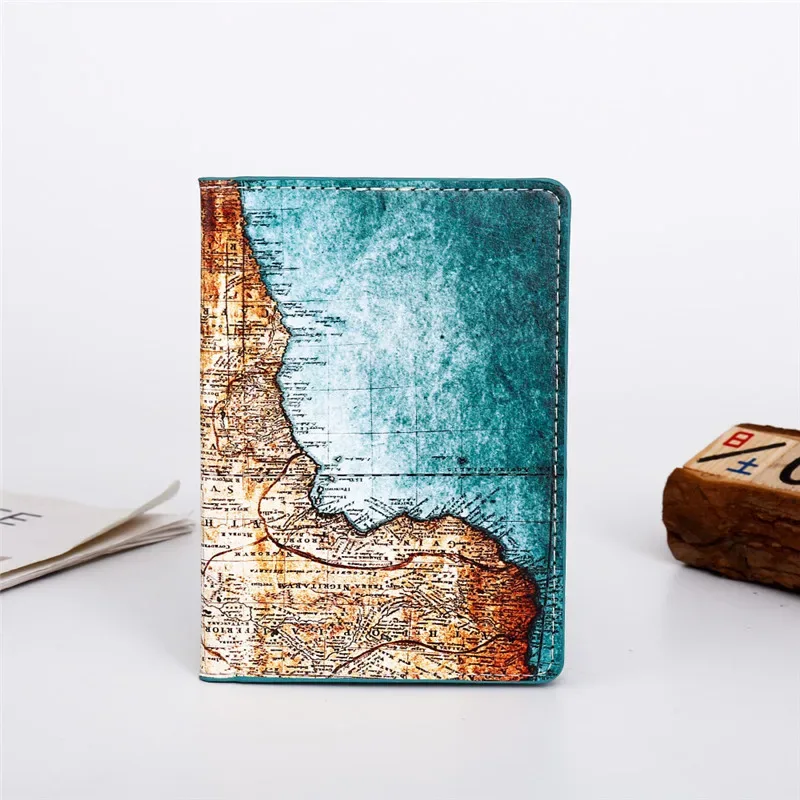 organisateur voyage cuir pu motif floral abstrait bleu noir fleur verte compact portefeuille documents identité business cards credit cards