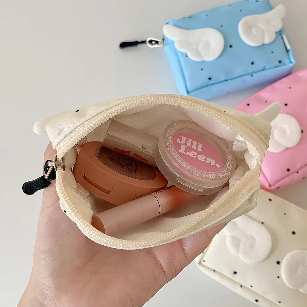 mini pochette de maquillage élégante, pochette kawaii, sac de rangement mignon, sac de rangement portable adorable pour articles de toilette scolaires, sac à main