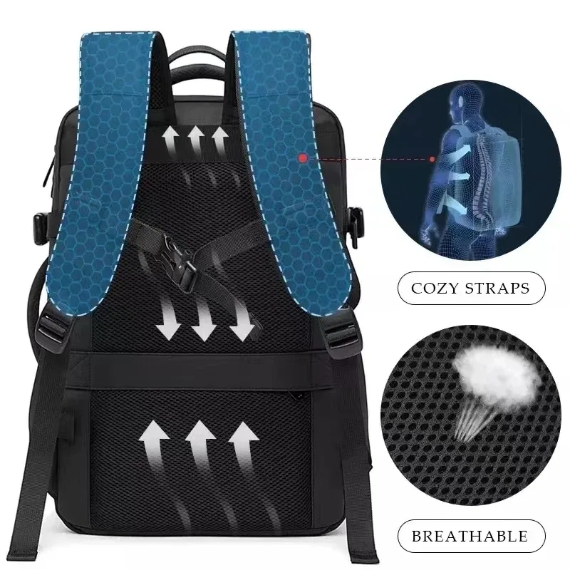 sac dos oxford université noir bandes grises poche latérale port usb sangles respirantes grande capacité voyage étanche