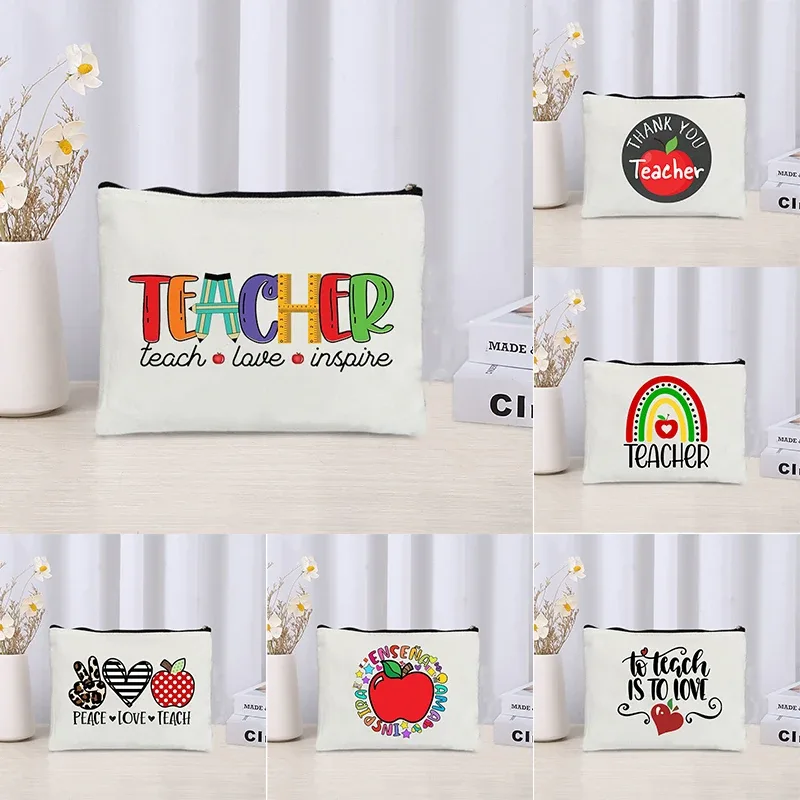 trousse à cosmétiques pour enseignants, sac de maquillage à fermeture éclair, boîte à crayons, rangement de rouge à lèvres, cadeaux de remerciement pour enseignants, retour à l'école, chimzipper