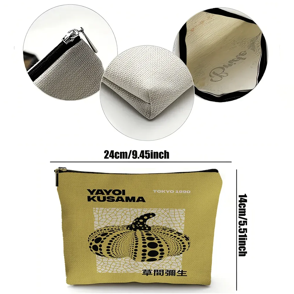 sacs à cosmétiques yayoi kusama art girl, double imprimé, motif pois japonais, sac à main de maquillage pour femme, organisateur de voyage, portefeuille enfant