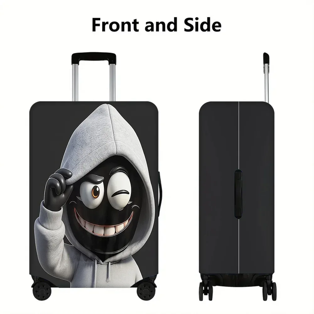 housse valise polyester design humoristique personnage souriant sweatshirt capuche fond noir roues transport protection voyager