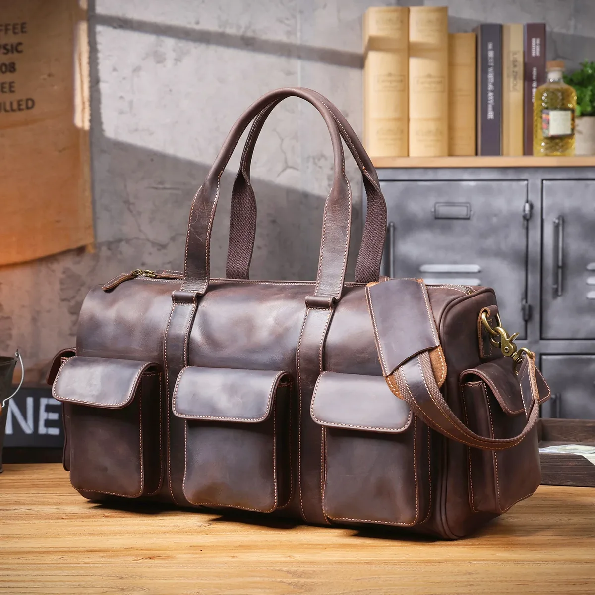 sac de voyage pour homme s.worker, grande capacité, en cuir véritable, cuir de vachette vintage, sac de week-end, sac de sport, style rétro