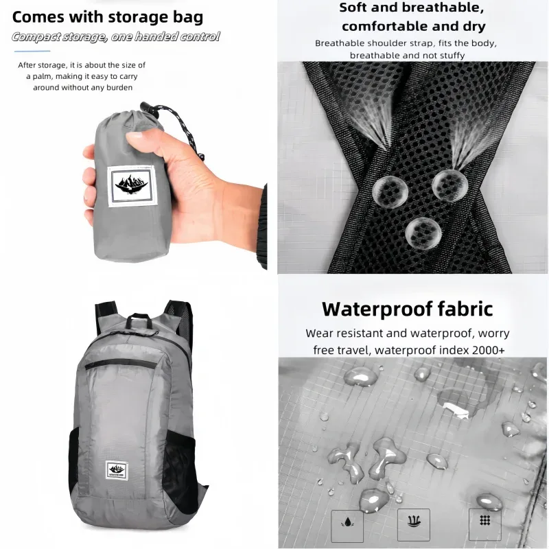 sac de randonnée en plein air 20l, sac à dos portable léger, pliable, étanche, ultraléger, pour voyage, randonnée, sac de jour