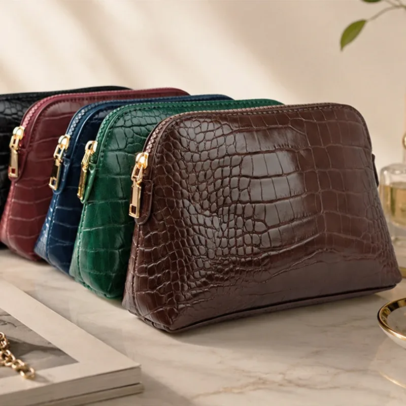 pochette de maquillage de luxe en similicuir de crocodile, motif personnalisable, sac de voyage vintage pour femme, pochette cadeau diy en gros