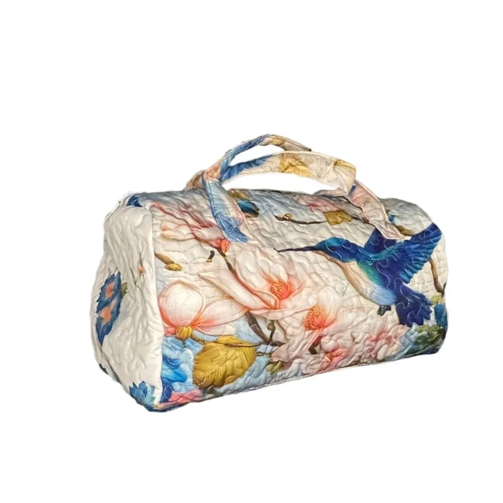 sac de voyage matelassé 3d de luxe pour femmes, imprimé oiseau magnolia, sac à main léger, sac de week-end, sac de voyage pour le travail