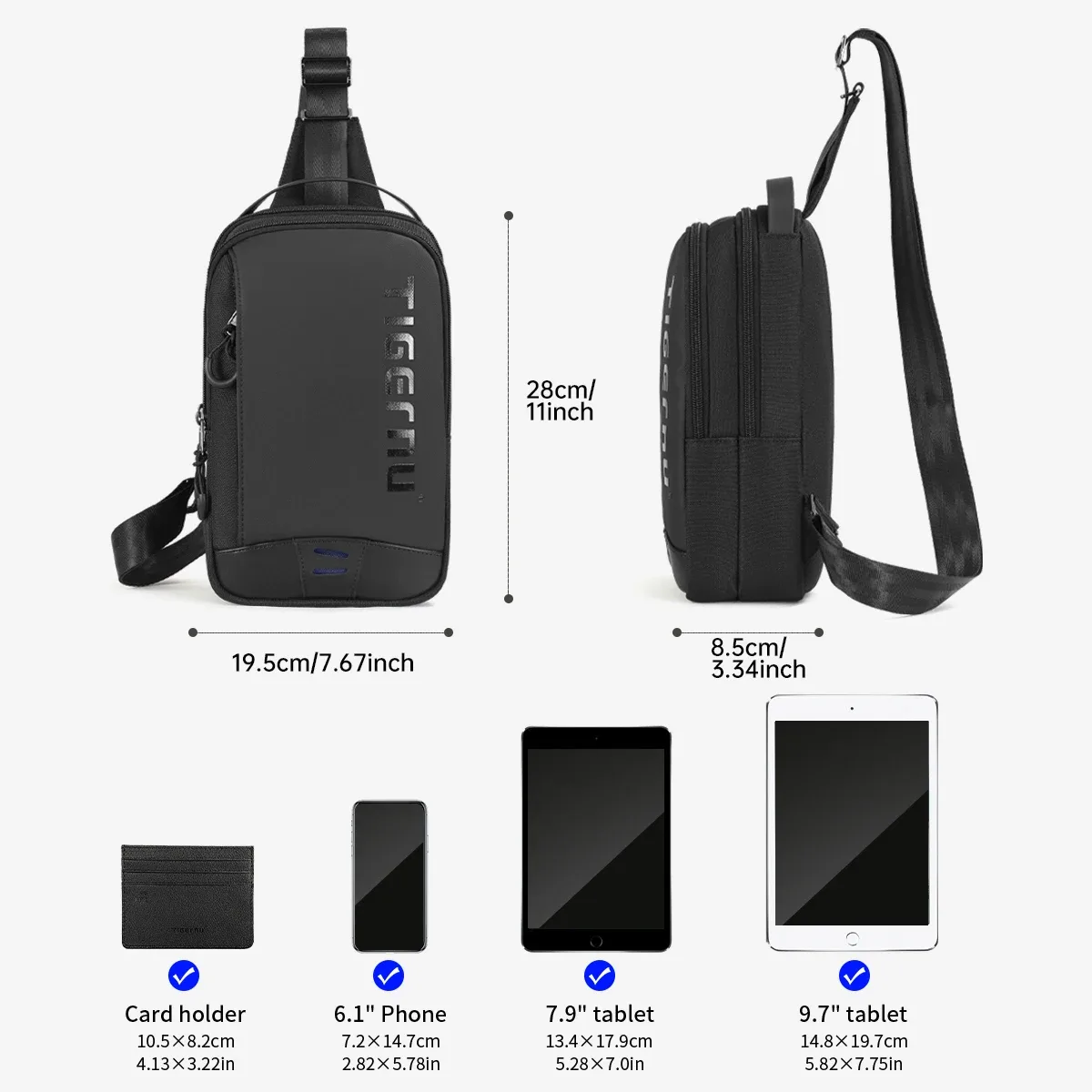 tigernu sacs de poitrine pour hommes style cool hommes sac à bandoulière 9.7 pouces ipad sac décontracté mâle sac à bandoulière léger mini sacs messager