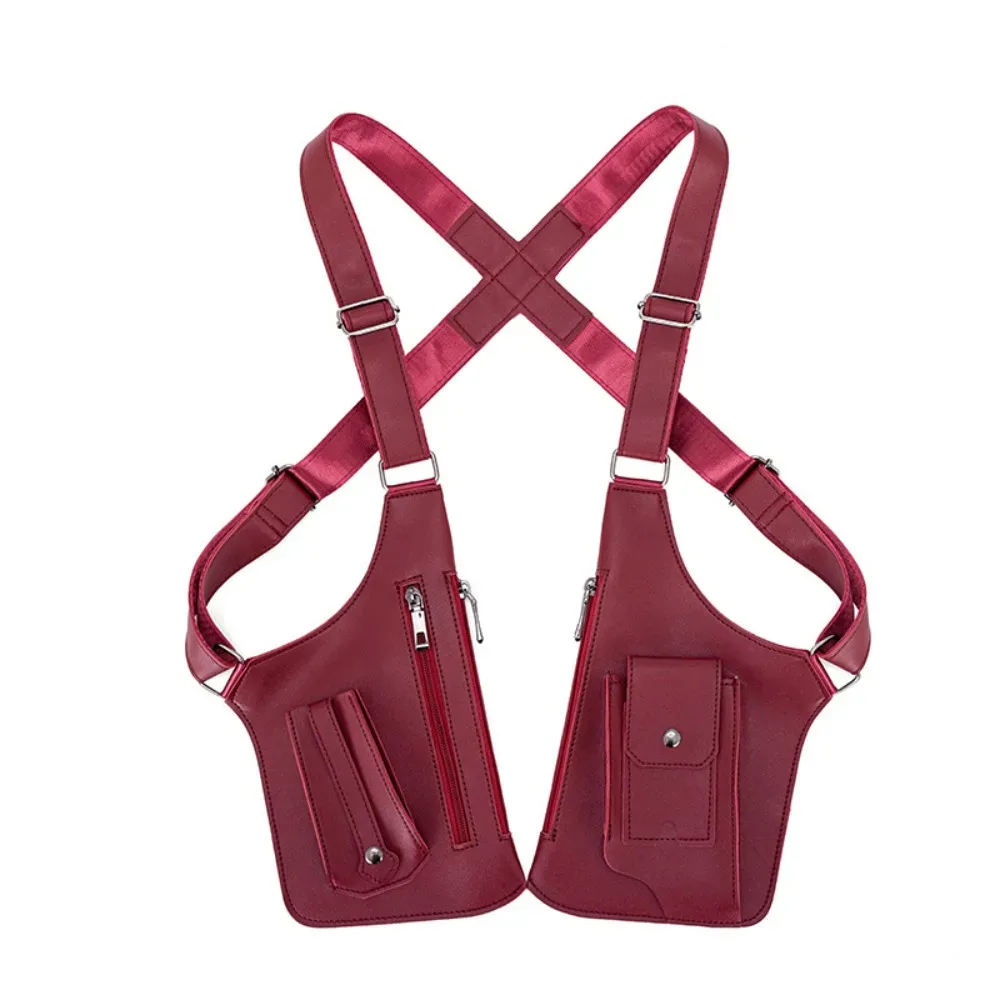 sac de poitrine rétro antivol multi-poches en cuir avec sangle dissimulée, sacoche multifonction pour téléphone portable, idéal pour la chasse