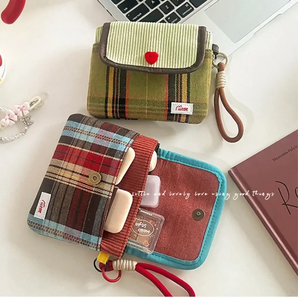 mini sac à cosmétiques de grande capacité, sac de rangement pour serviettes hygiéniques en tissu de coton et velours côtelé, sac pour petits articles, sac de maquillage, sac à main à motif de grille