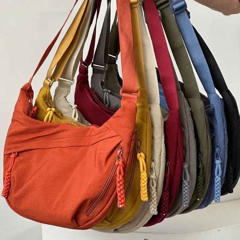 sac à bandoulière en tissu doux pour femmes, couleur unie, style étudiant décontracté, grands sacs à main, sacs hobos pour femmes