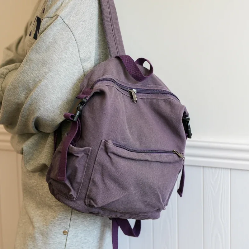 sacs à dos en toile solide pour femmes, sacs de loisirs ou de voyage, cartables de gril de style coréen, sacs d'école en tissu mignon, unisexe, 100% coton