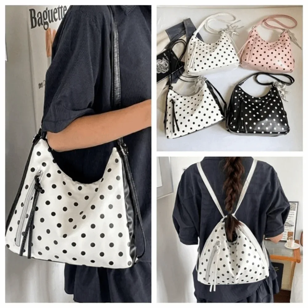 Sac à bandoulière vintage en cuir PU à pois, grande capacité, léger, sac fourre-tout, sac sous le bras, sac à dos, sac seau, sac à main, cadeau pour femme