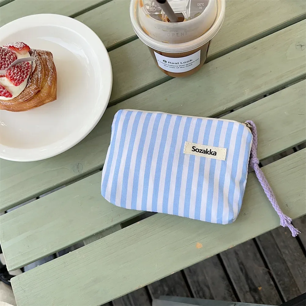 petit sac de maquillage cosmétique, mini sacs de rangement en toile rayés pour femmes, étui de maquillage pour rouge à lèvres, sac à main mignon pour enfants, pochette pour pièces de monnaie