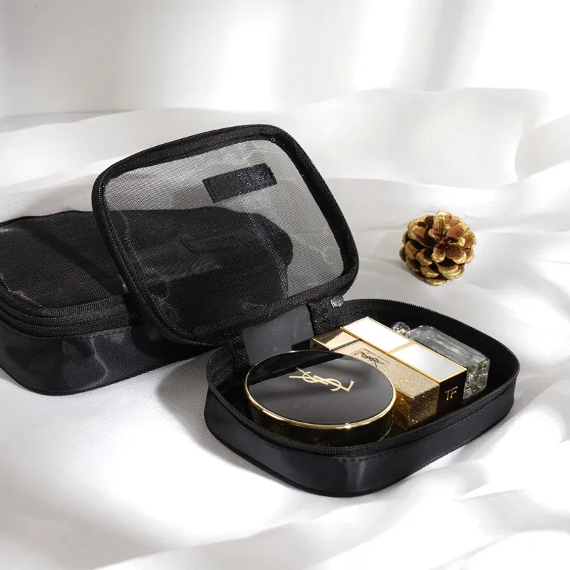 trousse polyester pvc translucide noir boîte fermeture éclair maquillage voyage cosmétique sacs rangement mini portatile