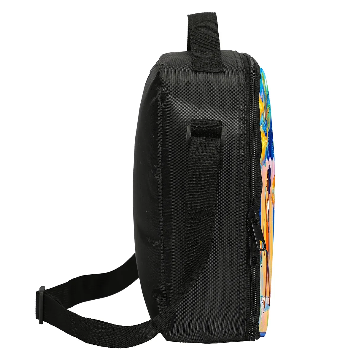 sac dos nylon poche avant motif floral bleu blanc bandoulière arquée fermeture éclair intérieur informatique sacs déjeuner pochette crayons