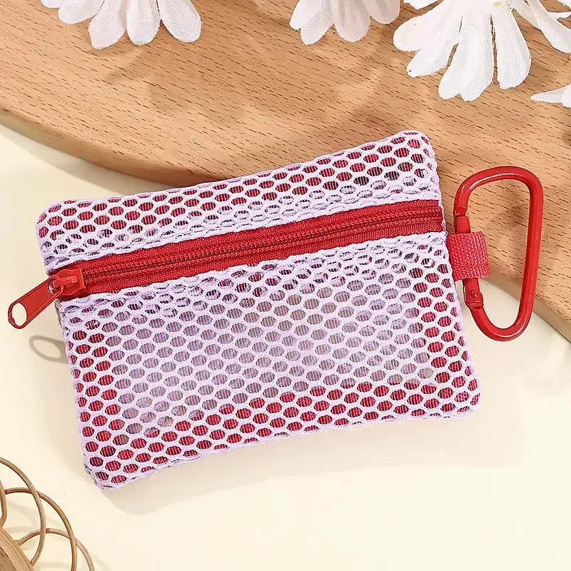 trousse de maquillage en maille transparente, pochette cosmétique portable élégante avec fermeture éclair, conception plate pour les articles de toilette et le rangement du maquillage