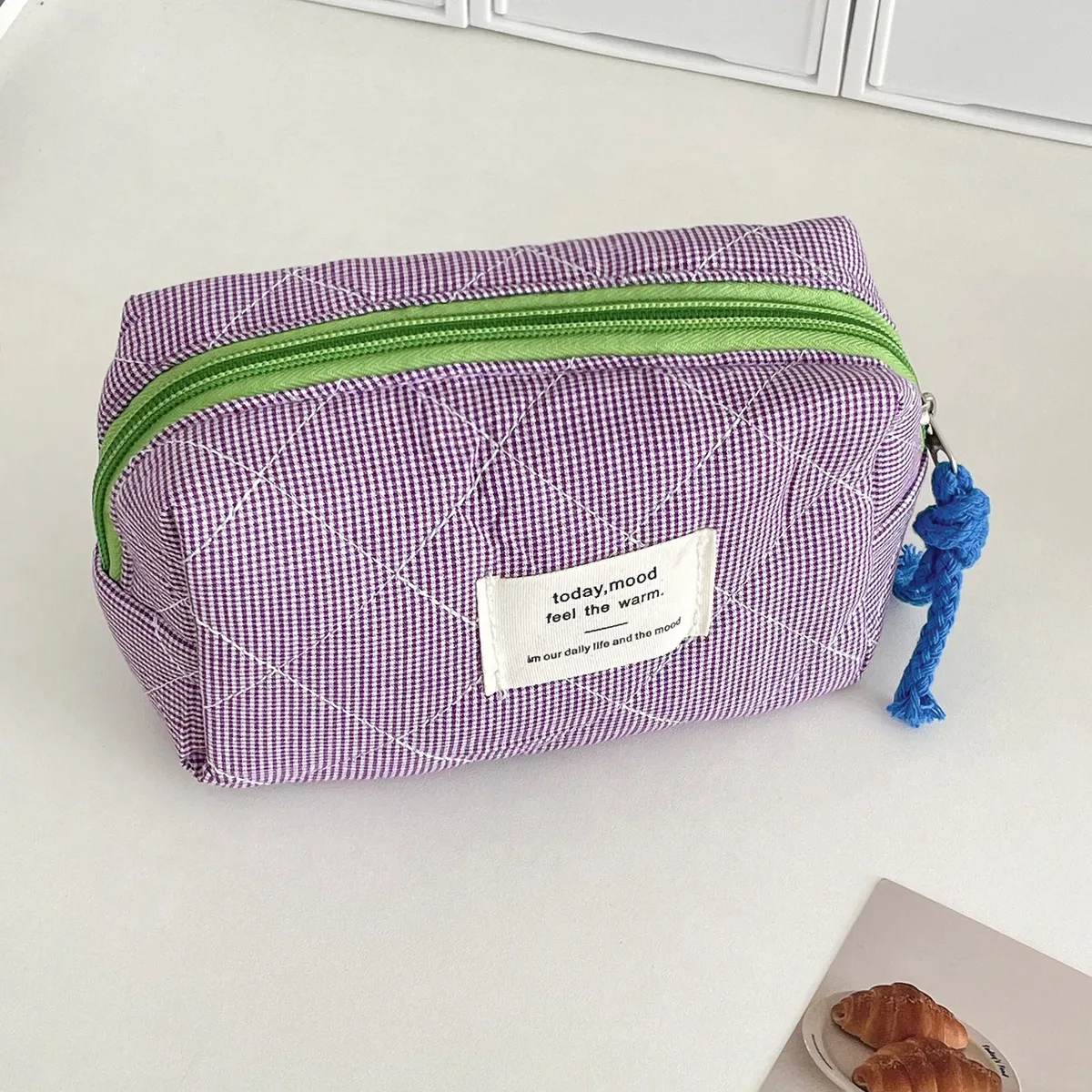 porte-monnaie à carreaux matelassés pour femmes, porte-crayon pour documents d'abonnés, petit sac de rangement imprimé lettre, sacs à cosmétiques pour filles, pochette femme