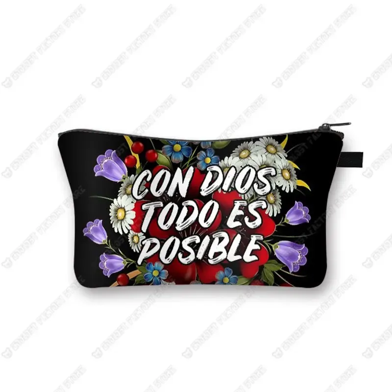 trousse à cosmétiques avec verset de la bible chrétienne en espagnol, trousse de maquillage, trousse de beauté, trousse de toilette