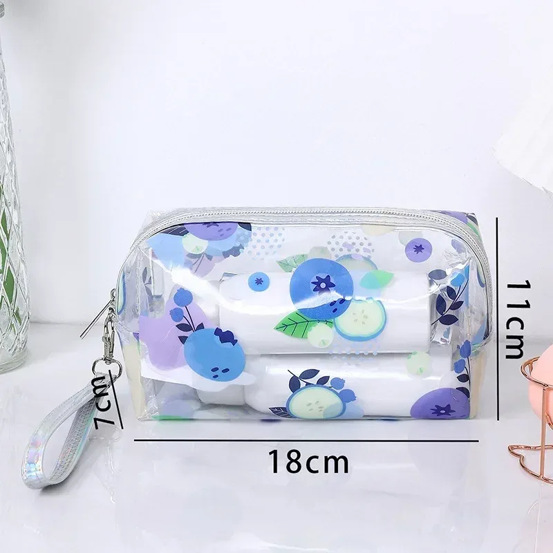 trousse de maquillage transparente étanche pour femmes et filles, trousse cosmétique de voyage, trousse de toilette, poudres transparentes, imprimé mignon, fleur d'avocat