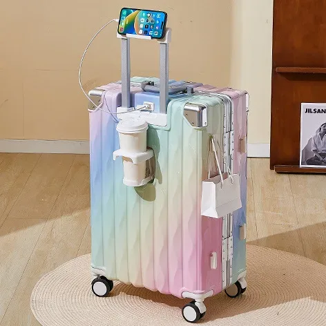 valise de voyage 18/20/24/26 pouces, avec porte-gobelet usb, cadre en aluminium, boîtier de chariot avec roulettes, bagage à main
