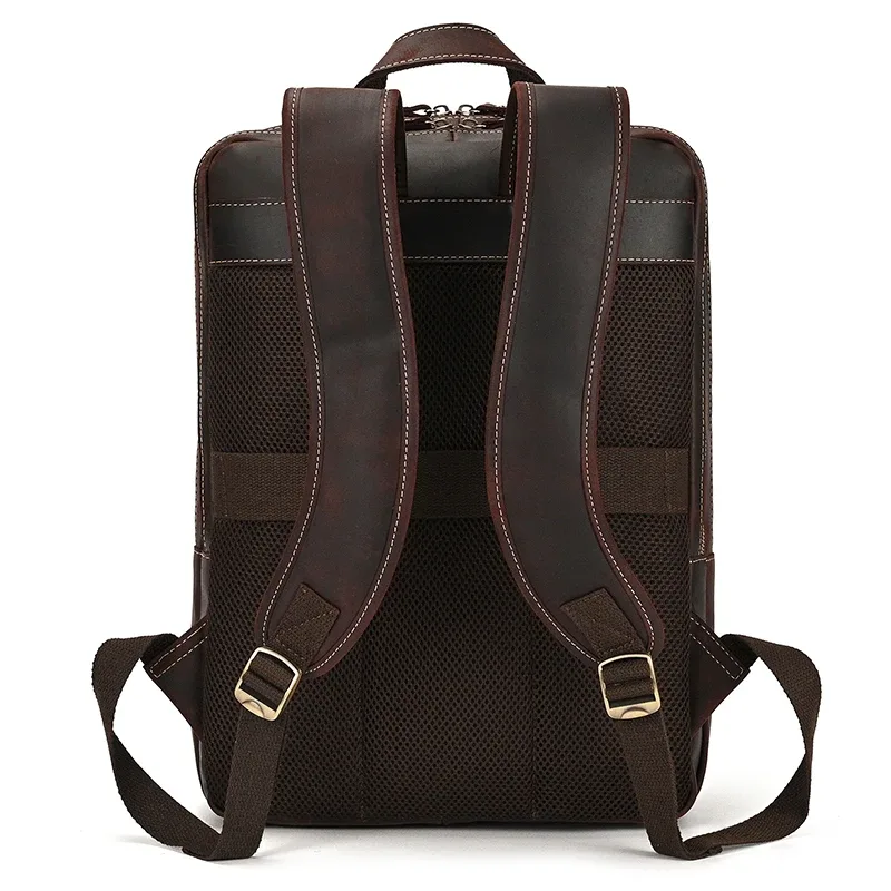 sac dos cuir vache marron cuir véritable poche intérieure zippée bandes support ajustables style décontracté capacité 20 35 litres